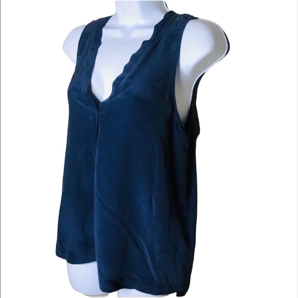 Joie Navy 100% Silk Sleeveless V Neck Blouse | XS